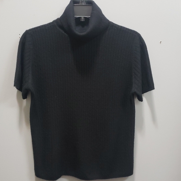 Herman Geist Black Ribbed Cable Knit Short Sleeve Turtleneck Sweater, M - Picture 1 of 4